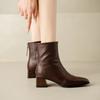 Novas Botas Curtas de Cavaleiro Costuradas com Bico Quadrado Botas Femininas Europeias e Americanas de Outono e Inverno com Salto Médio Grosso Botas 40-43 Botas de Exportação