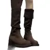 Botas de Plataforma Estilo Retro Maillard para Mujer, Verano 2026, Adelgazantes y Elegantes, Tacón Grueso, Suela Gruesa, Botas de Moda hasta Media Pantorrilla
