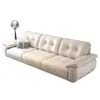 Sofá grande de cuero genuino estilo italiano con diseño capitoné de botones, sofá de esquina con chaise en cuero negro para sala de estar del hogar