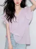 Verão Design Exquisito Top Feminino 2026 Novo Estilo Design de Nicho Único Lindo Blusa Solta com Manga Bufante