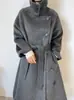 Nuevo Abrigo de Lana Doble Cara para Mujer Otoño/Invierno 2026, Estilo Largo con Cuello Alto Inclinado, Engrosado y Cálido, Abrigo de Cachemir de Alta Gama con Cinturón