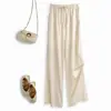 Pantalones de Verano Nuevos Elásticos de Cintura Alta con Cordón Estrechos de Pierna Ancha para Mujer 2025 Sueltos Adelgazantes para Forma de Pera Casual de Pierna Recta