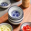 Platitos de inmersión de estilo chino con patrón azul, vajilla de cerámica para uso doméstico, platitos para salsa de hot pot, platitos para snacks, platitos para salsa de soja y vinagre, venta al por mayor