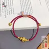 Pulseira de Fio Vermelho com Contas de Transferência Bola de Diamante Estrela, Ouro de Areia Método Antigo, Design Minimalista Trançado Dourado Deslumbrante para Mulheres, Adequado para o Ano de Nascimento