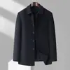 Casaco Masculino de Lã de Ovelha Business Casual de Alto Padrão, Jaqueta de Caxemira, Casaco de Comprimento Médio, Estilo Lapela