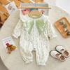 Roupas de Bebê Primavera e Outono Estilo Floral Pequeno Estilo Coreano de Bebê Pequeno Fresco Laço em Relevo Folha de Salgueiro Macacão Harem