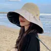 Sombrero de Sol, Protección Solar, Sombrero de Sol de Verano para Mujer, Cubre Rostro, Plástico Negro Mariposa Anti-UV Profesional Sombrero de Pescador de Paja de Ala Ancha
