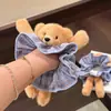 Scrunchie xadrez de urso tridimensional super fofo de pelúcia, acessório de cabelo de alta qualidade, moderno, estiloso e feminino