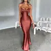 Nuevo Vestido de Mujer Transfronterizo de Amazon, Sexy de Satén de Moda Halter Espalda Descubierta Cintura de Corbata Vestido Largo