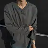 Camiseta de manga larga con cuello en V de peso pesado para hombre, nueva para otoño e invierno, corte limpio, estilo americano, marca de tendencia, sudadera de capa base