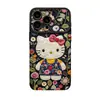 Adequado para transformação instantânea em Apple 17promax Couro Preto Floral Gato KT Corrente de Contas Personalização UV Capa Rígida Macia para iPhone