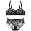 Ropa Interior Reductora de Busto Grande para Mujer Sexy Encaje Francés Soporte Lateral Push Up Varilla Suave Realce Conjunto de Sujetador Moldeador