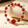 Novo bracelete de ágata vermelha e turquesa estilo chinês, uma peça sofisticada e elegante com estética vintage, apresentando contas redondas de jade