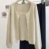 Cardigã de Caxemira Feminino Simples Borda de Montanha Camada Base Suéter Versátil Roupa Externa Outono Inverno Novo Estilo Tricô Slim Fit Gola Redonda Fashion