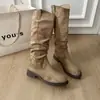 Elegantes botas de montar de caña alta arrugadas con tacón grueso para mujer, nuevas botas largas western ajustadas para otoño e invierno 2026