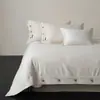 Juego de Cuatro Piezas de Algodón y Lino sin Teñir con Botón de Coco, Algodón Puro, Color Sólido, Funda Nórdica Suave y Cómoda, Ropa de Cama para Casa de Huéspedes, Cómodo y Transpirable