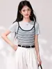 Tiro Real Hay 2026 Verano Diseño Estilo Francés Color Rayado Bloque de Color Camiseta de Manga Corta Moda Adelgazante Único Top