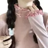 Otoño e invierno lijado calefacción cálido terciopelo base camisa diseño femenino sentido engrosado borde de oreja de madera cuello semi-alto top interior