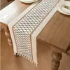 Caminho de mesa listrado com franjas artesanais em imitação de algodão e linho, emendado, de origem transfronteiriça da Amazon, para decorar armários de TV, mesas de centro e aparadores