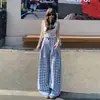 Pantalones retro de pierna ancha holgados de cintura alta para 2026, pantalones casuales de cuadros adelgazantes para mujer, estilo casual, nueva colección primavera-verano