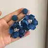 Pendientes de Flor de Perla con Colgante de Tela Vaquera Silver Needle Simples Dulces Moda Tachuela Versátiles Nicho Pendientes de Temperamento