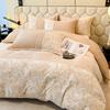 Jacquard Estéreo de Alto Peso Tallado Terciopelo de Leche Juego de Cuatro Piezas Terciopelo Coral Ropa de Cama Sábanas y Sábanas Ajustables Funda Nórdica de Terciopelo Cálida Doble Cara
