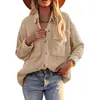 Roupas Femininas 2026 Nova Camisa Outono e Inverno Amazon Europeia e Americana Cor Sólida Solta Veludo Cotelê Bolso Manga Longa Jaqueta Cardigã