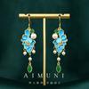 Novos Brincos de Ouro Esmaltado Estilo Chinês Vintage com Fio de Ouro Brincos de Flor com Pérolas Ricas Brincos para Cheongsam Hanfu