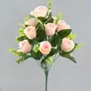 Flores Artificiales Estilo Europeo 12 Cabezas Rosa Pavo Real Ramo de Boda Decoración de Hotel Muebles para el Hogar Accesorios Flores Falsas