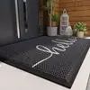Tapete de entrada de borracha simples com recorte para raspar lama, tapete elástico de malha para exterior para remover poeira, antiderrapante com design de letra "Welcome"