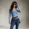 Conjunto de Yoga Falso Duas Peças para Mulheres, Gola Quadrada Manga Longa Calça de Cintura Alta Levanta Bumbum, Conjunto Profissional de Duas Peças para Pilates Esporte Fitness