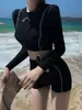 Traje de baño mujer verano dividido cintura alta cubre carne delgado conservador pecho pequeño fruncido manga larga alta protección solar fabricantes de trajes de baño al por mayor