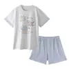 Pijama de Algodón Puro para Mujer, Estilo Verano con Copas en el Pecho, Pantalones Cortos de Manga Corta, Nuevo Estilo 2026, Lindo Set de Ropa de Casa de Algodón con Dibujos Animados