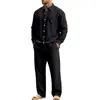 Conjunto de camisa de lino de manga larga simple para hombre, informal, para casa, para ir al trabajo, para vacaciones, estilo europeo y americano, transfronterizo, otoño, corte holgado, venta al por mayor
