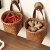 Cesta de Almacenamiento para Cebolla, Jengibre y Ajo Tejida a Mano de Mimbre Sintético, Cesta de Almacenamiento para Colgar en la Pared para la Entrada, Cesta para Arreglos Florales en Casa