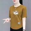 Estoque Excedente de Comércio Exterior Transfronteiriço Marca Grande Etiqueta Cortada Camiseta de Manga Curta para Mãe Top de Meia-Manga para Mulheres Top Solto para Meia-Idade