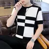 Verão Transfronteiriço Novo Estilo Gola Redonda Seda Gelada Manga Curta Camiseta Masculina Moda Coreana Tendência Camiseta Interna Manga Meia Manga Vestuário Masculino