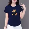 Comercio Exterior Transfronterizo Ropa para Madres de Mediana Edad y Mayores, Camiseta de Manga Corta, Corte Holgado, Adelgazante, Versátil, Top de Cuello Redondo, Camiseta Básica