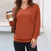 Estilo europeo y americano transfronterizo, nuevo diseño de bolsillo casual y simple para otoño/invierno, cuello en V de color liso, sudadera holgada de manga larga para mujer