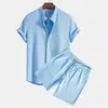Nuevo conjunto de dos piezas para hombre de estilo europeo y americano, casual, holgado, multicolor, para playa, con estampado de rayas nano, de manga corta y pantalón corto