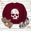 Top con estampado de calaveras, cuello redondo, holgado, manga larga, suéter casual para mujer