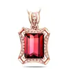 Novo Pingente de Pedra Preciosa Colorida Estilo Europeu e Americano Turmalina Vermelha Sangue de Pombo Imitação Banhado a Ouro Rosa para Mulheres, Corrente de Clavícula da Moda