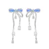 Pendientes de Plata S925 con Aguja, Circonita Super Brillante, Lazo, Borla, Estilo Nicho Dulce de Alta Gama, Exquisitos, Moda, Lujo Ligero