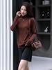 Suéter Base de Punto Fino 100% Lana Pura con Cuello Alto y Borde Enrollado para Mujer, Suéter Fino de Lana Pullover con Mangas Largas