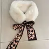 Bufanda de piel de conejo Rex con estampado de leopardo para otoño e invierno, bufanda cálida con cuello de piel grueso, cuello de piel de felpa de piel
