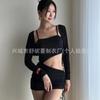 Traje de baño de dos piezas para mujer, estilo coreano Ins, color sólido, sexy, que cubre la piel, bikini de pecho pequeño, Pure Desire