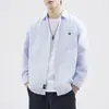 Nova Camisa Listrada de Manga Longa para Homens Outono 2026, Modelagem Solta, Tamanho Grande, Gola Ponta, Camisa 100% Algodão, Jaqueta Moderna Masculina