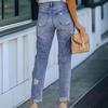 Jeans ajustados para mujer con agujeros rotos de estación independiente de comercio exterior europea y americana