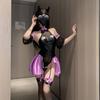 Lencería Sexy Tentación Cuero Patentado Empalme Transparente Hombros Descubiertos Mameluco de una Pieza Abertura en la Entrepierna Traje sin Quitarse Uniforme Tentación Traje Morado