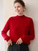 Suéter de Cashmere Puro com Gola Meia-Alta Engrossada para Mulheres Outono Inverno Mangas com Trança Malha Base Solta Afinando Suéter Top de Malha